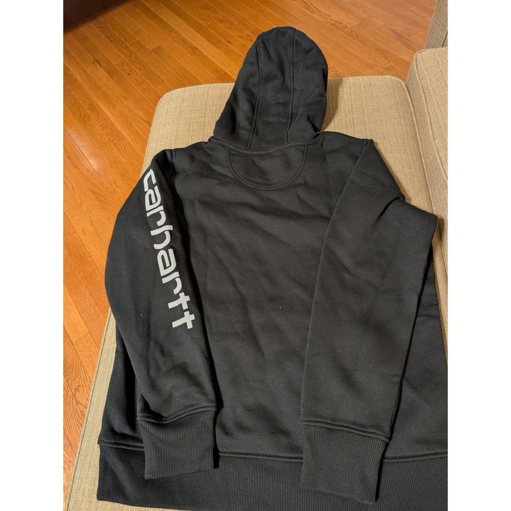 NEW Carhartt Women's XL Clarksburg Graphic Sleeve Hoodie Black Pullover Logo - Picture 2 of 2